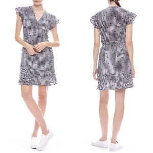 NWT Rails Leanne Gingham Polka Dot Wrap Mini Dress in Navy/White Sz. S